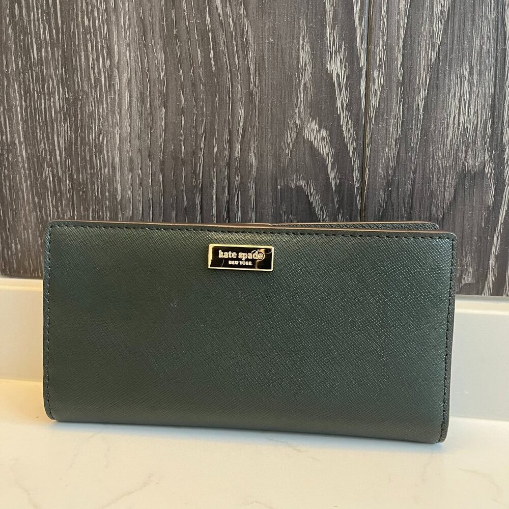 Kate Spade green leather bifold wallet